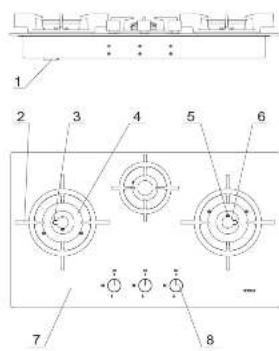 Technical diagram of a mechanical assembly with numbered components and cross-sectional views