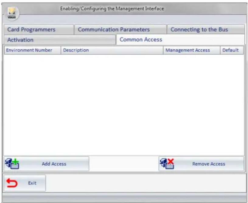 Enabling/Configuring the Management Interface Card Programmers Communication Parameters Connecting to the Bus Activation Common Access Environment Number Description Management Access Default Add Access Remove Access Exit