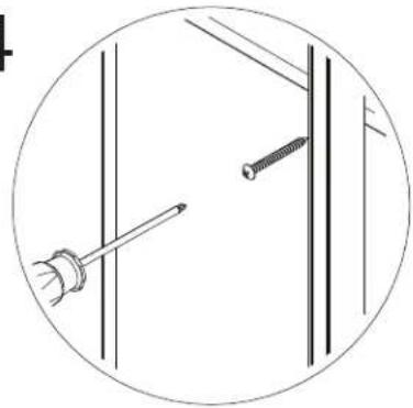 Technical line drawing of a mechanical assembly with screws and a tool, enclosed in a circular frame (no text or symbols)