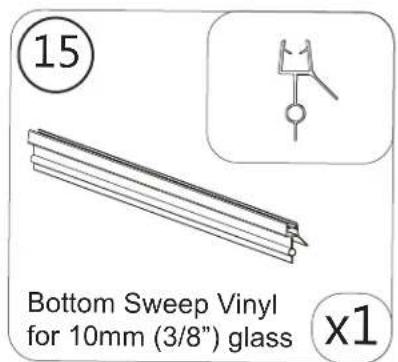 15 Bottom Sweep Vinyl for 10mm (3/8") glass x1