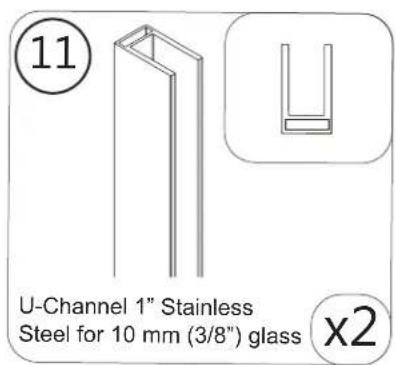 11 U-Channel 1" Stainless Steel for 10 mm (3/8") glass x2