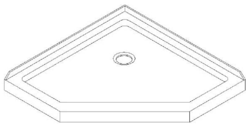 Isometric line drawing of a hexagonal frame with a central circular hole (no text or symbols)