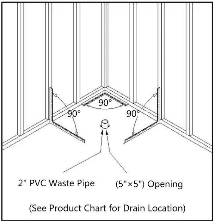 2" PVC Waste Pipe (5"×5") Opening (See Product Chart for Drain Location)
