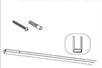 Technical line drawing of mechanical components including screws, a U-shaped bracket, and a rod (no text or symbols)