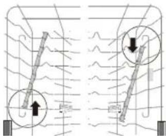 Diagram showing two mechanical or fluid system setups with directional arrows and labeled components, likely illustrating fluid flow or movement.
