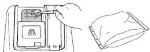 Diagram showing a hand inserting a card into a device with a 20ft dimension and a close-up of the fabric.