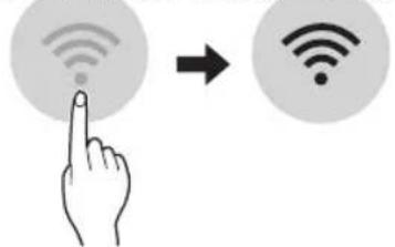 Diagram showing a hand interacting with wireless signals to form a Wi-Fi symbol, with an arrow indicating progression.