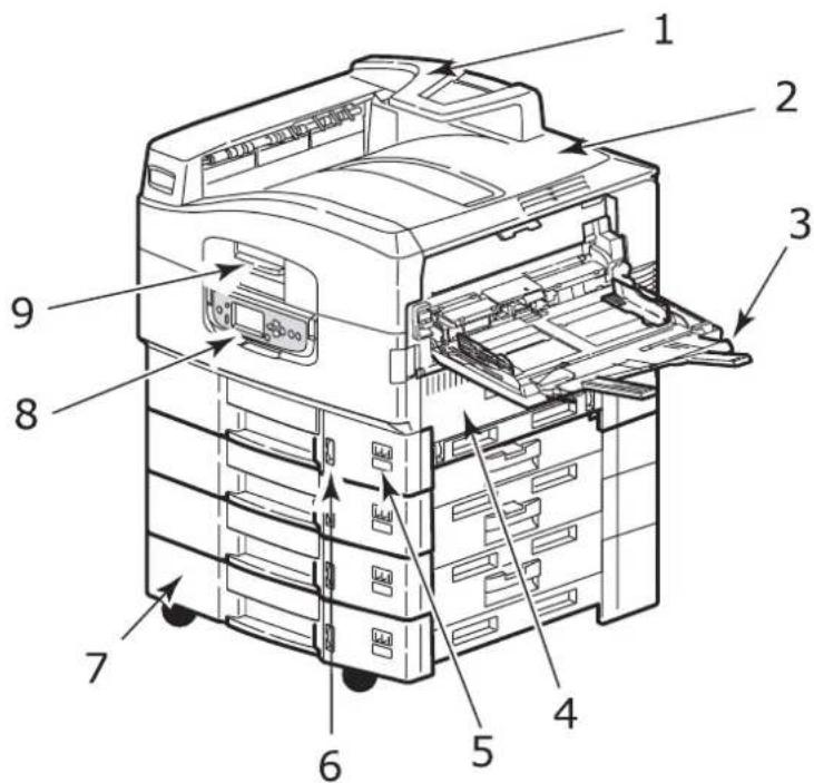 Technical diagram of a multi-chamber printer with numbered parts labeled for identification.