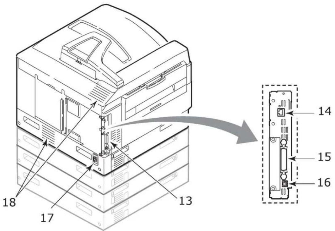 Technical diagram of a computer tower with labeled components and an arrow indicating assembly or insertion.
