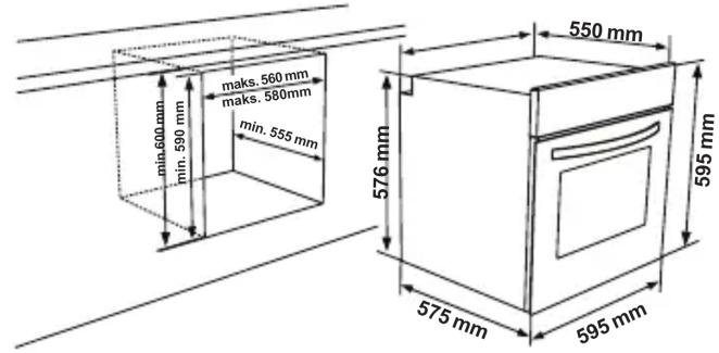 min. 600 mm min. 590 mm maks. 560 mm maks. 580 mm min. 555 mm 550 mm 576 mm 595 mm 575 mm 595 mm