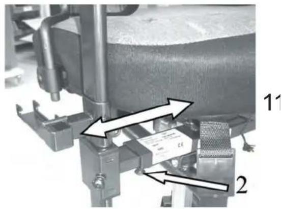 Technical diagram showing mechanical assembly with labeled parts and directional arrows indicating motion or movement