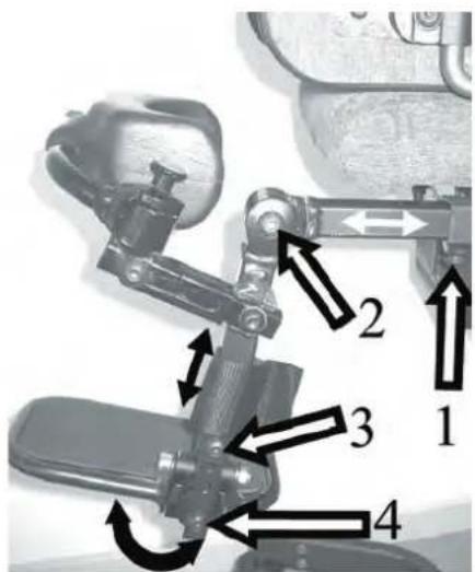 Technical diagram of a mechanical assembly with numbered components and directional arrows indicating motion or flow.