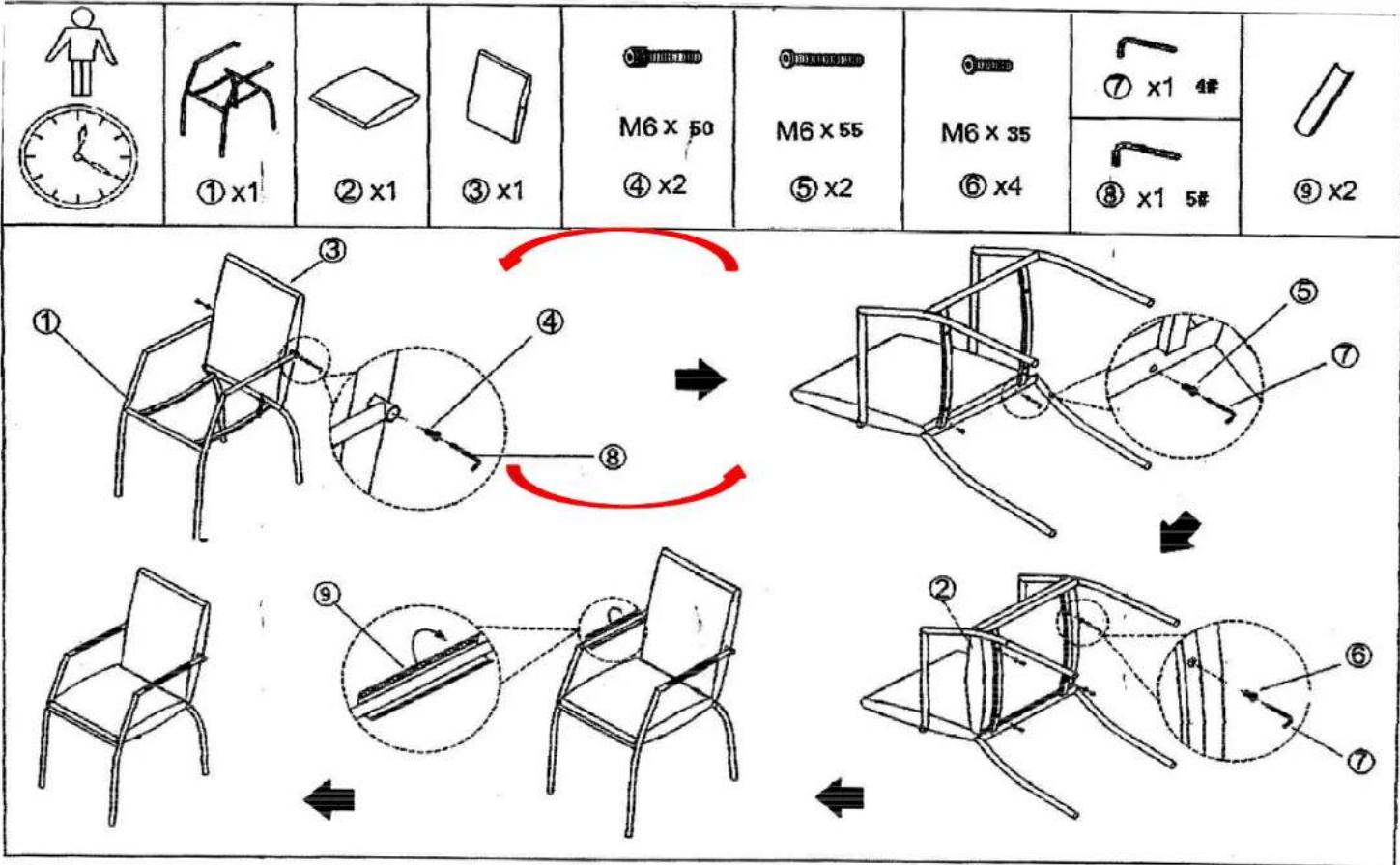 ① x1 ② x1 ③ x1 M6 x 50 ④ x2 M6 x 55 ⑤ x2 M6 x 35 ⑥ x4 ⑦ x1 4# ⑧ x1 5# ⑨ x2