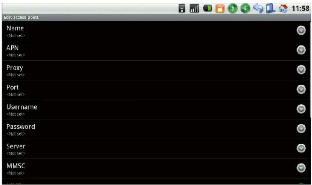 Edit access point Name APN Proxy Port Username Password Server MMSC 11:58