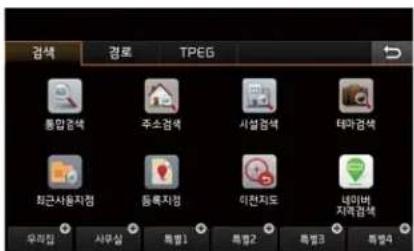 검색 경로 TPEG 동합검색 주소검색 시설검색 테마검색 화근사용지정 동록지정 미전지도 네미버 지역검색 우리일 사무실 특별1 특별2 특별3 특별4
