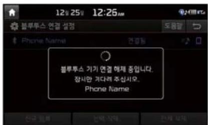 12:25 12:26 AM 블루투스 연결 설정 Phone Name 블루투스 기기 연결 해제 중입니다. 잠시만 가다려 추십시오. Phone Name