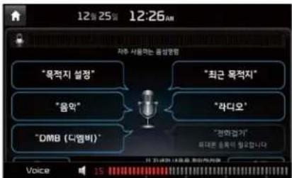 12월 25일 12:26 AM 자후 사물막는 음성방법 "목적지 설정" "음악" "DMB (디엠비)" "최근 목적지" "라디오" "전화결가" 이대한 음료를 청고입니다 Voice 15