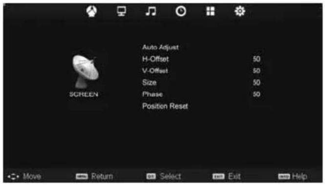 Auto Adjust H-Offset 50 V-Offset 50 Size 50 Phase 50 Position Reset SCREEN
