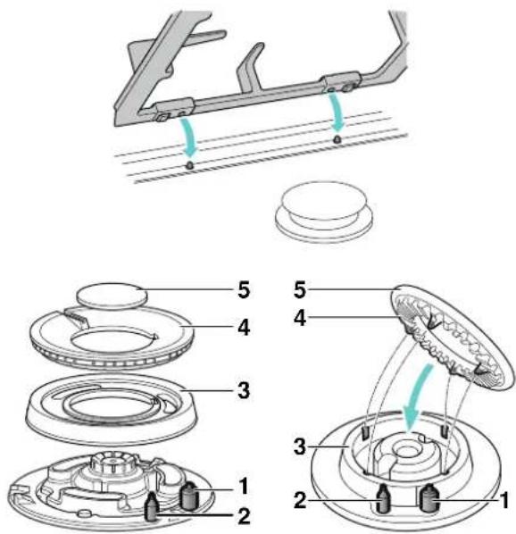 Technical diagram of a mechanical assembly with numbered parts and directional arrows indicating motion or assembly.