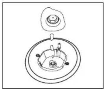Simple line drawing of a mechanical component with a circular base and top view (no text or symbols)