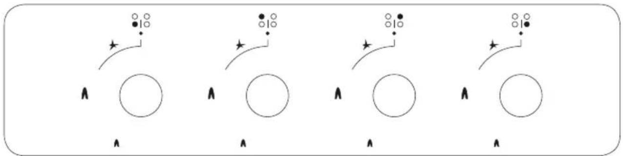 Four identical diagrams showing circles with star and dot symbols, connected by curved lines (no text or labels)