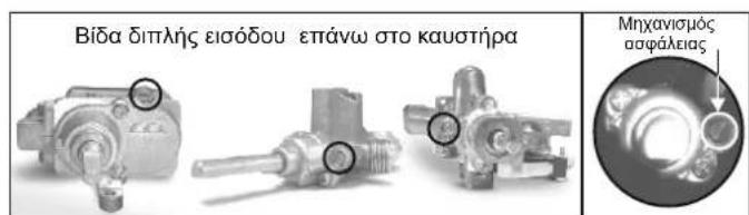 Βίδα διπλής εισόδου επάνω στο καυστήρα Μηχανισμός αφάλειας