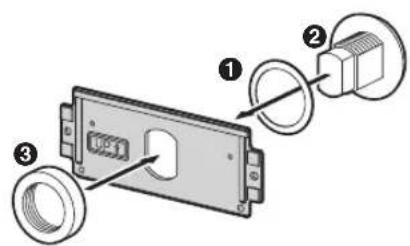 Diagram of a mechanical component with numbered parts and labeled parts, including a housing and mounting bracket.