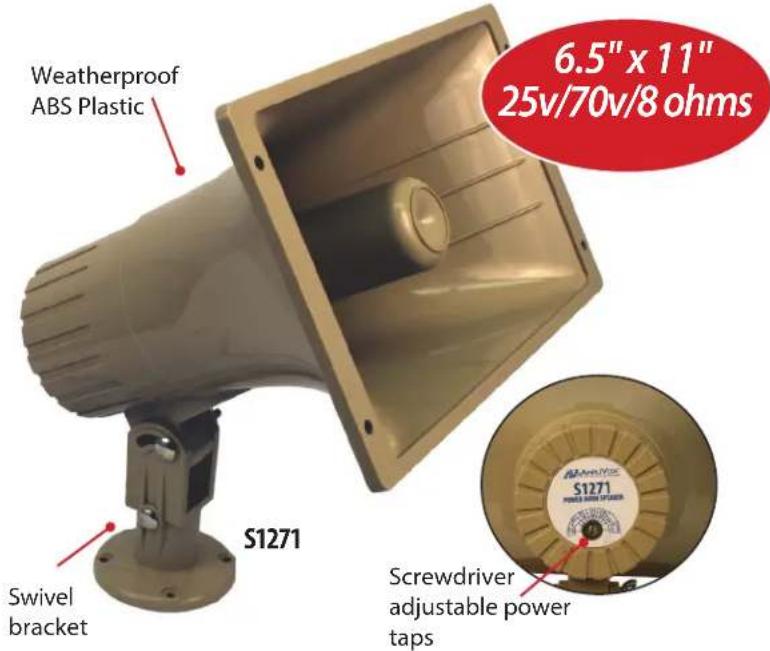 Weatherproof ABS Plastic 6.5" x 11" 25v/70v/8 ohms S1271 Swivel bracket Screwdriver adjustable power taps
