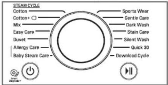 STEAM CYCLE Cotton Cotton+ Mix Easy Care Duvet Allergy Care Baby Steam Care Sports Wear Gentle Care Dark Wash Stain Care Silent Wash Quick 30 Download Cycle Smart Diagnate+
