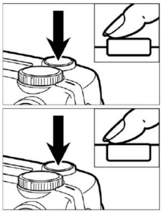 Diagram illustrating a step-by-step procedure for handling a small object, with arrows indicating downward movement.
