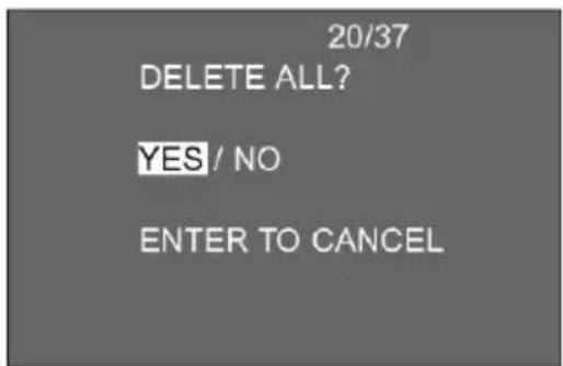 20/37 DELETE ALL? YES / NO ENTER TO CANCEL