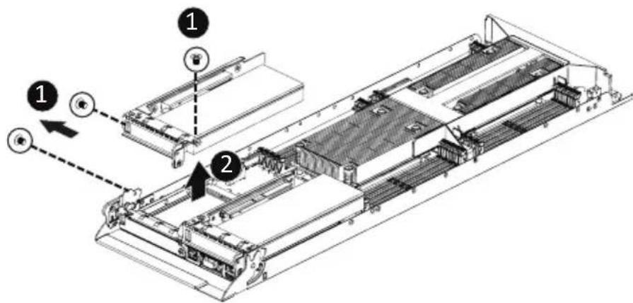 Technical diagram of a mechanical assembly with numbered components and directional arrows indicating assembly steps.