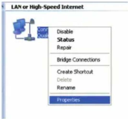 LAN or High-Speed Internet Disable Status Repair Bridge Connections Create Shortcut Delete Rename Properties