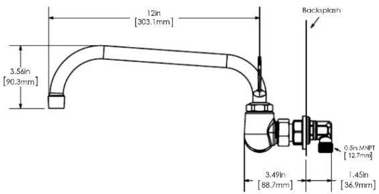 12in [303.1mm] 3.56in [90.3mm] Backsplash 0.5in.MNPT [12.7mm] 3.49in [88.7mm] 1.45in [36.9mm]