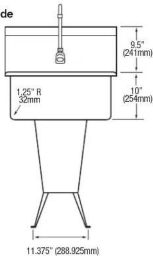 de 9.5" (241mm) 10" (254mm) 1.25" R 32mm 11.375" (288.925mm)