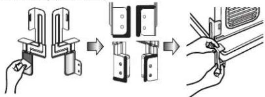 Diagram illustrating the step-by-step installation of a wall-mounted device, showing hand positioning and assembly steps.