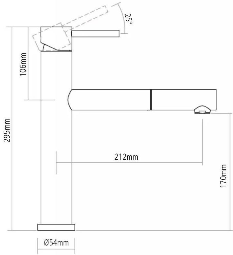 295mm 106mm 212mm Ø54mm 170mm 25°