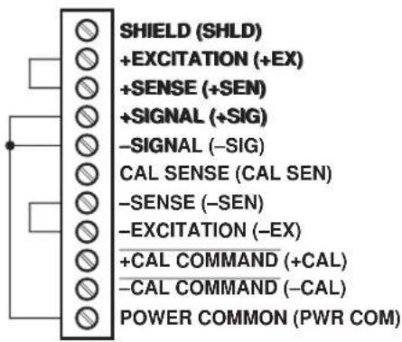 SHIELD (SHLD) +EXCITATION (+EX) +SENSE (+SEN) +SIGNAL (+SIG) -SIGNAL (-SIG) CAL SENSE (CAL SEN) -SENSE (-SEN) -EXCITATION (-EX) +CAL COMMAND (+CAL) -CAL COMMAND (-CAL) POWER COMMON (PWR COM)