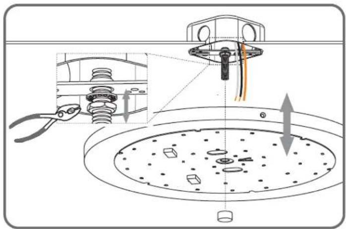 Technical diagram showing a mechanical assembly with labeled components and directional arrows indicating assembly steps.