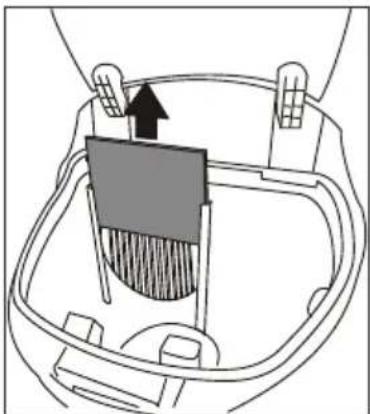 Diagram of a mechanical component inside a container, showing a brush and handle assembly (no text or symbols)