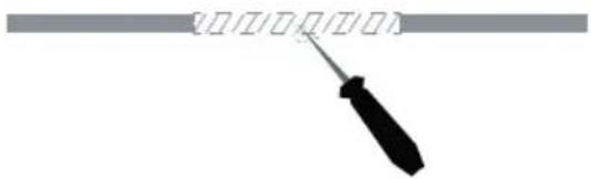 Silhouette of a screwdriver holding a grid-like object on a horizontal line (no text or symbols)