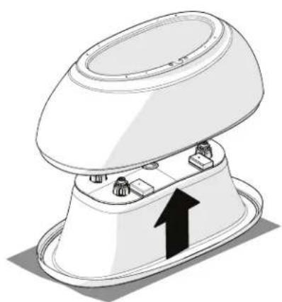 Illustration of a computer mouse with a black upward arrow indicating the handle (no text or symbols present)