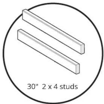 Simple line drawing of two rectangular bars inside a circle, labeled '30" 2 x 4 studs' below (no other text or symbols)