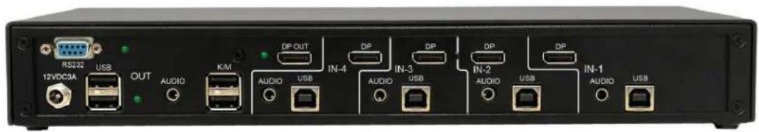 RS232 12VDC3A USB OUT AUDIO K/M DP OUT AUDIO USB IN-4 DP AUDIO USB IN-3 AUDIO USB DP IN-2 AUDIO USB IN-1 AUDIO USB