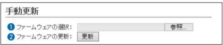 手動更新 ① ファームウェアの選択: 参照... ② ファームウェアの更新: 更新
