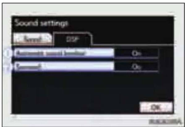 Sound settings Sound DSP Automatic sound level On Sound On OK