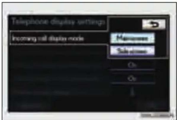 Telephone display settings Incoming call display mode Remove Options On On A