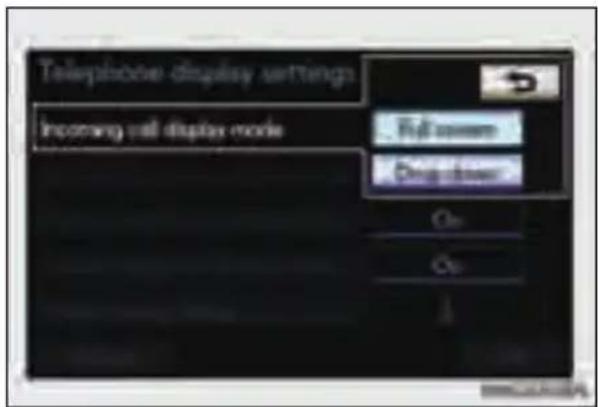 Telephone display settings Incoming call display mode Full screen Double-down On On ↓