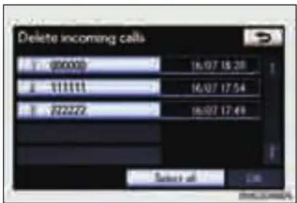 Delete incoming calls 000000 16/07 15:28 111111 16/07 17:54 22222 16/07 17:49 Sense all - 100