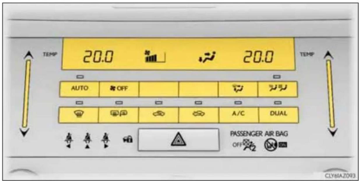 TEMP 20.0 20.0 TEMP AUTO OFF A/C DUAL PASSENGER AIR BAG OFF CLY6IAZ093